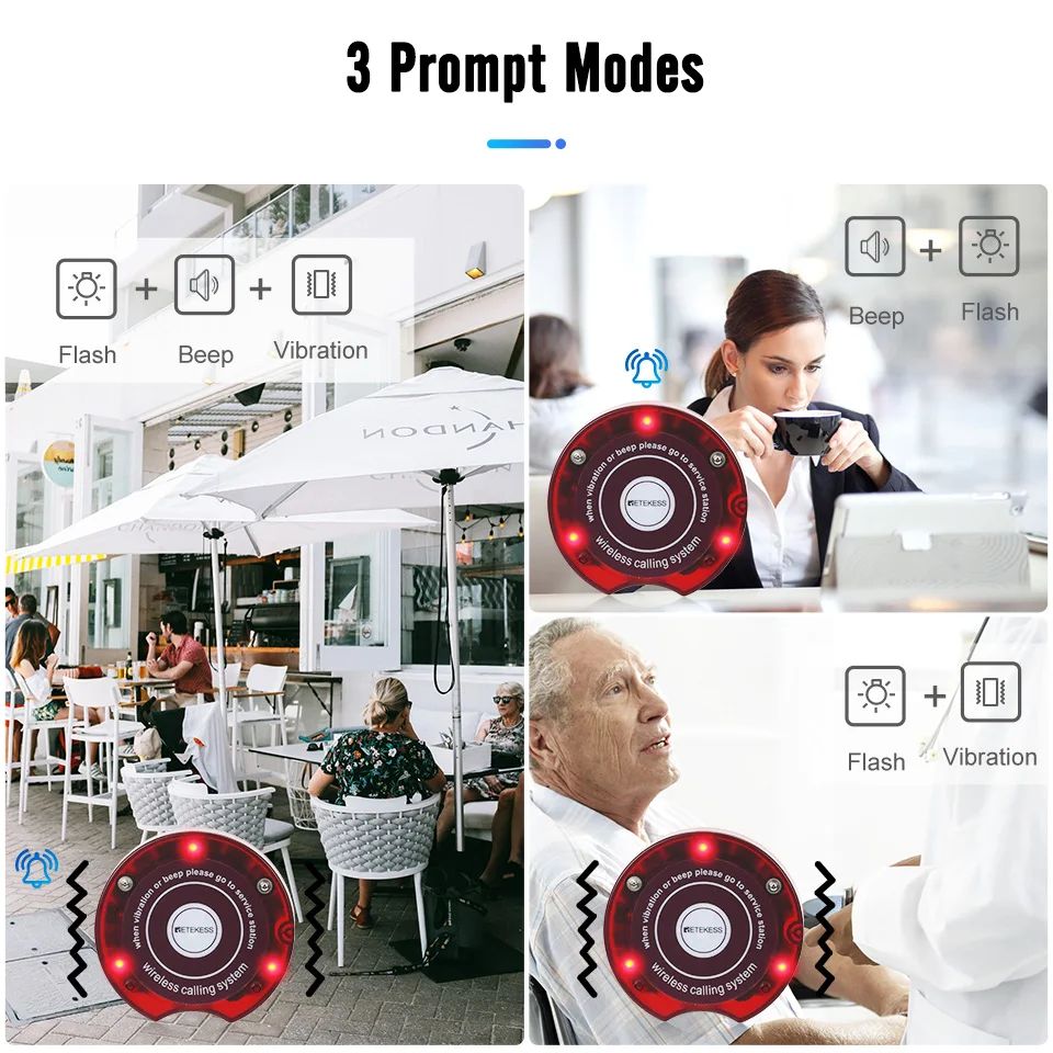 Imagem -02 - Retekess 10 Peças Pager Buzzers Mais Base de Carregamento para Td165 Restaurante Pager Sistema Chamada sem Fio para Clínica Igreja Café