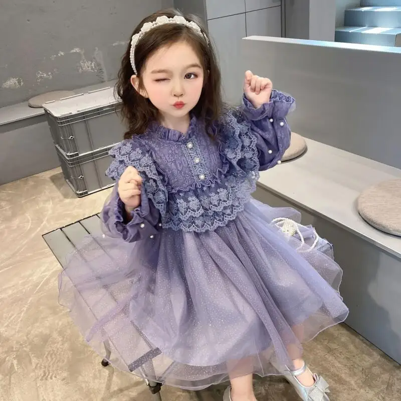 تنورة الأميرة الجديدة من الدانتيل لربيع 2025 للفتيات، الطبعة الكورية، فستان على الطراز الغربي، ملابس أطفال، ملابس عصرية من الجيل #4