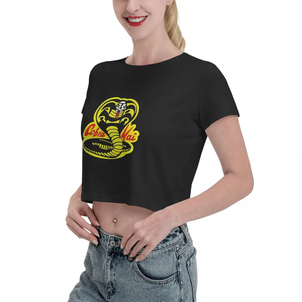 Karate Kid Cobra Kai Vintage Tshirt Cartoon Graphic Tees Female Crop Top,Leak navel T-shirt