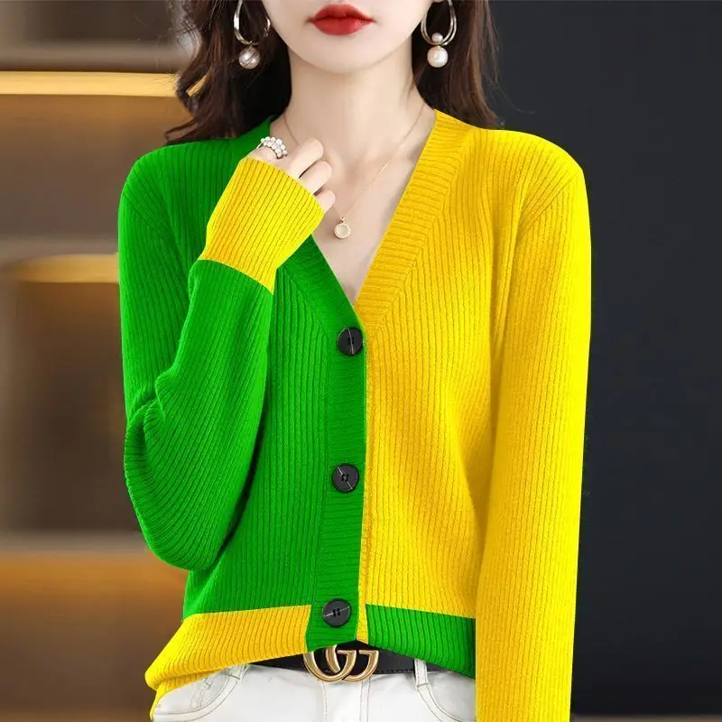 Women\'s Clothing Fashion Ladies Patchwork Cardigan Irregular Autumn Winter Thin Knitwear Casual Tops Buttons 2023 New Sweaters