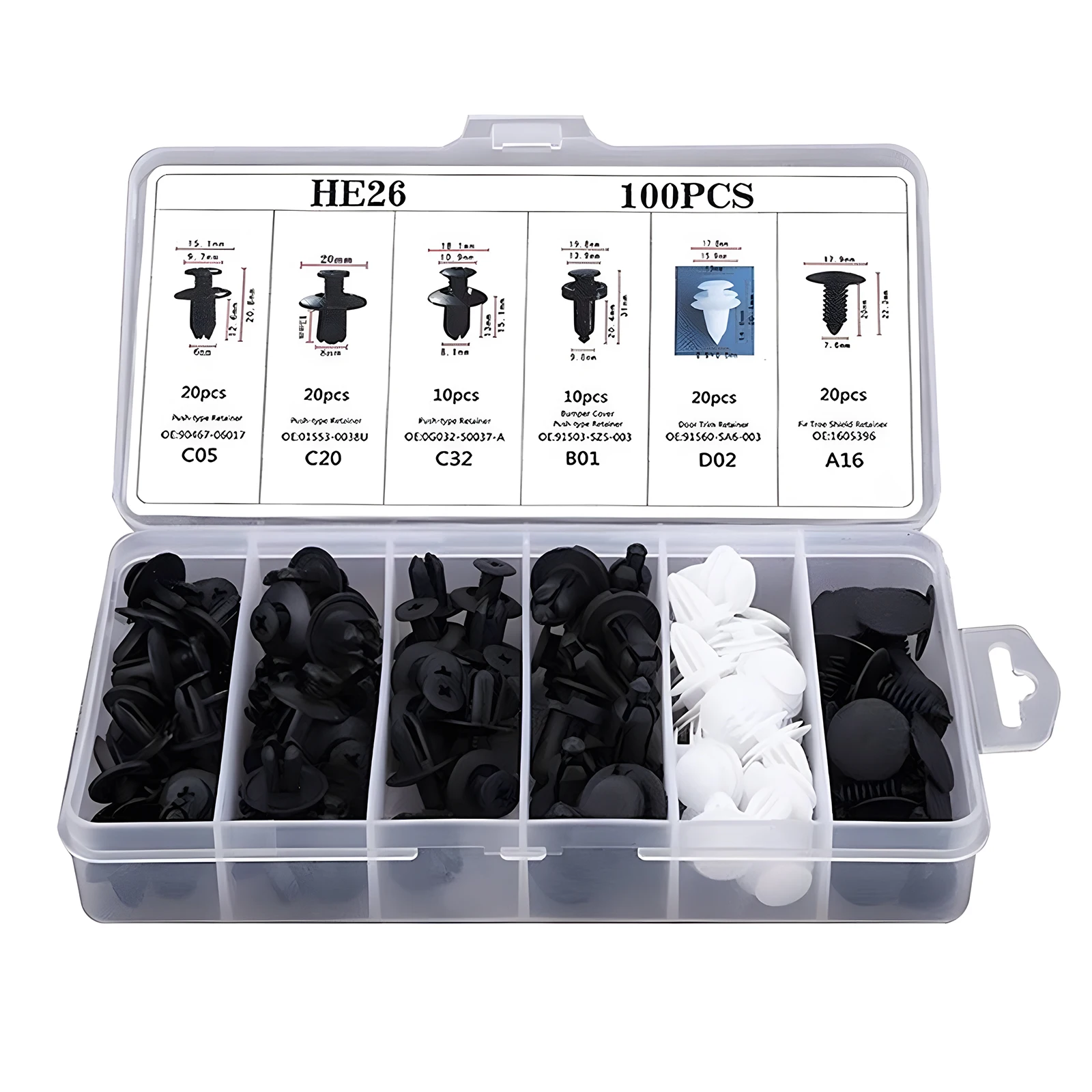100 Pcs Boxed Door Panel Mudguard Bumper Wheel Arch Clips HE26