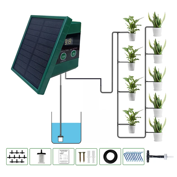 Solar powered automatic watering device for lazy people to water their plants, potted plant automatic drip irrigation system