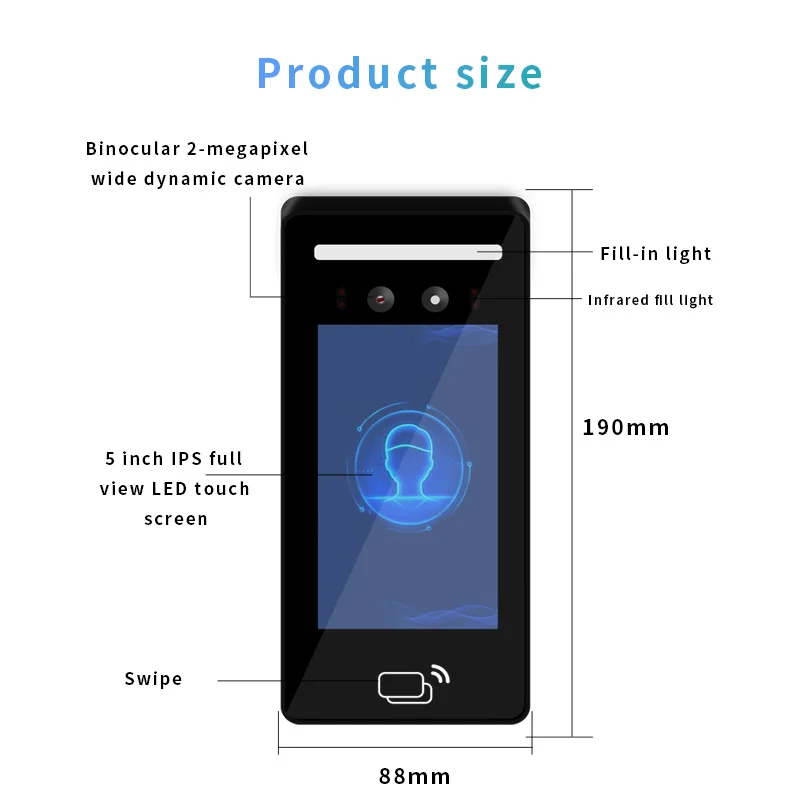 5 inch Employee Attendance Recording Face Biometric Machine TCP RJ45 WIFI Cloud System Face Recognition Access Control