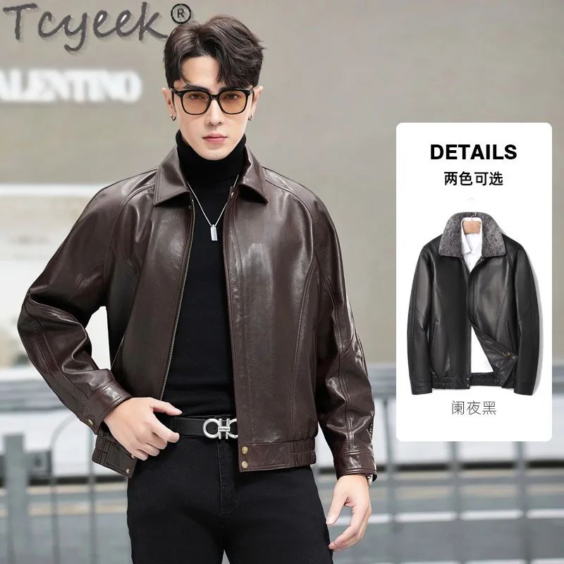 Tcyeek Genuine Leather Jacket Men 2024 Real Sheepskin Down Coat Winter Autumn Clothes Mens Jackets Wool Fur Collar Jaqueta Couro