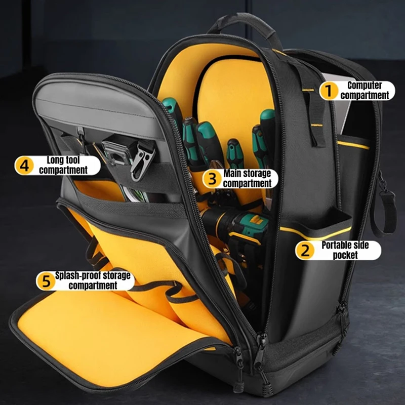 GREENER Tool Bag Men's Shoulder Backpack Multifunctional Maintenance Canvas Suitcase Electrician Tool Organizer Durable Portable