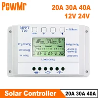 PowMr-controlador de carga Solar MPPT PWM, 20a, 30A, 40A, 12V, 24V, regulador automático de Panel Solar, cargador de batería Solar, temporizador Dual