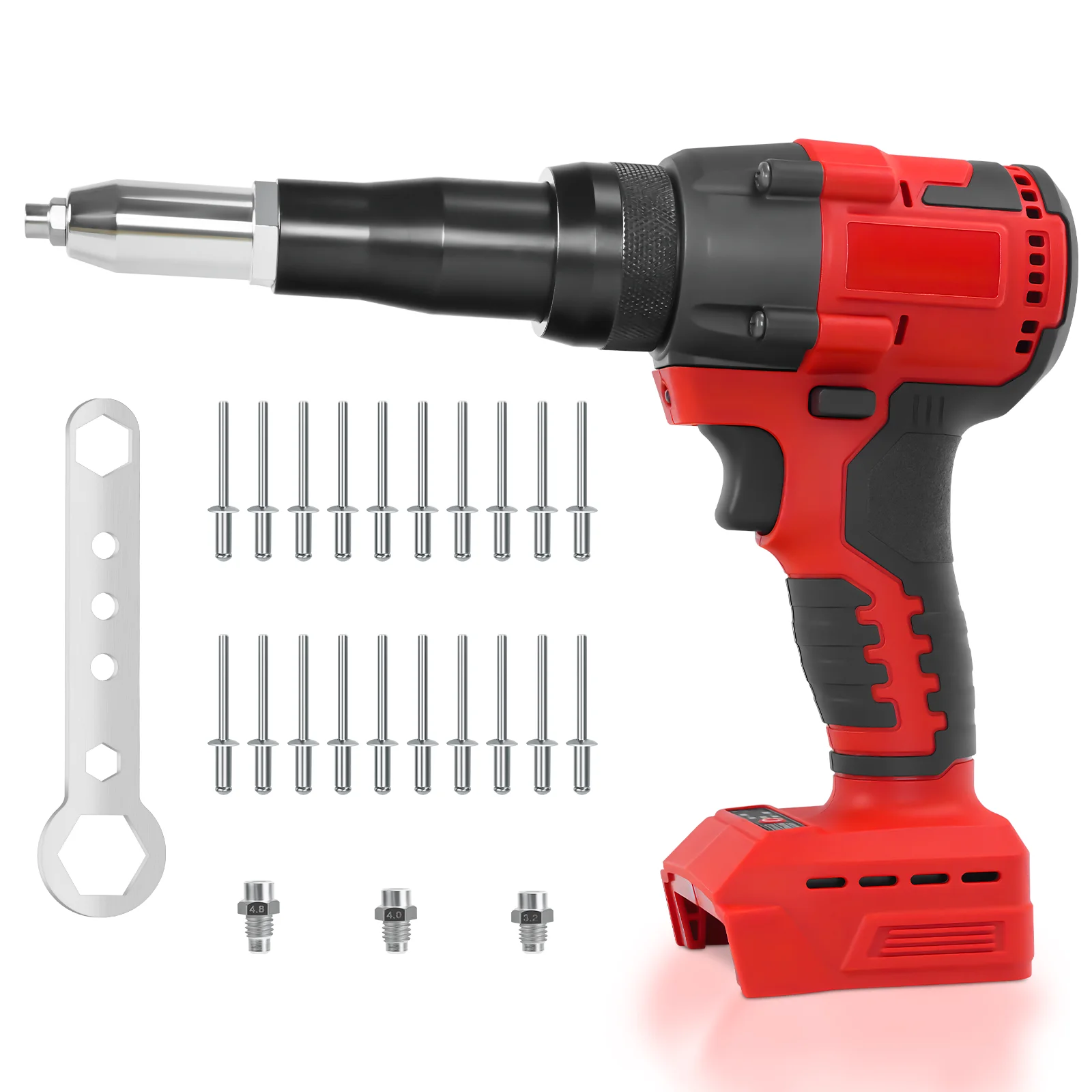 Image of Bürstenlose elektrische Nietpistole 2,4-4,8 mm, kabelloses automatisches Aluminium-Nietwerkzeug für Metallblech-Autoreparaturen, kompatibel mit Milwaukee 18V Akku.