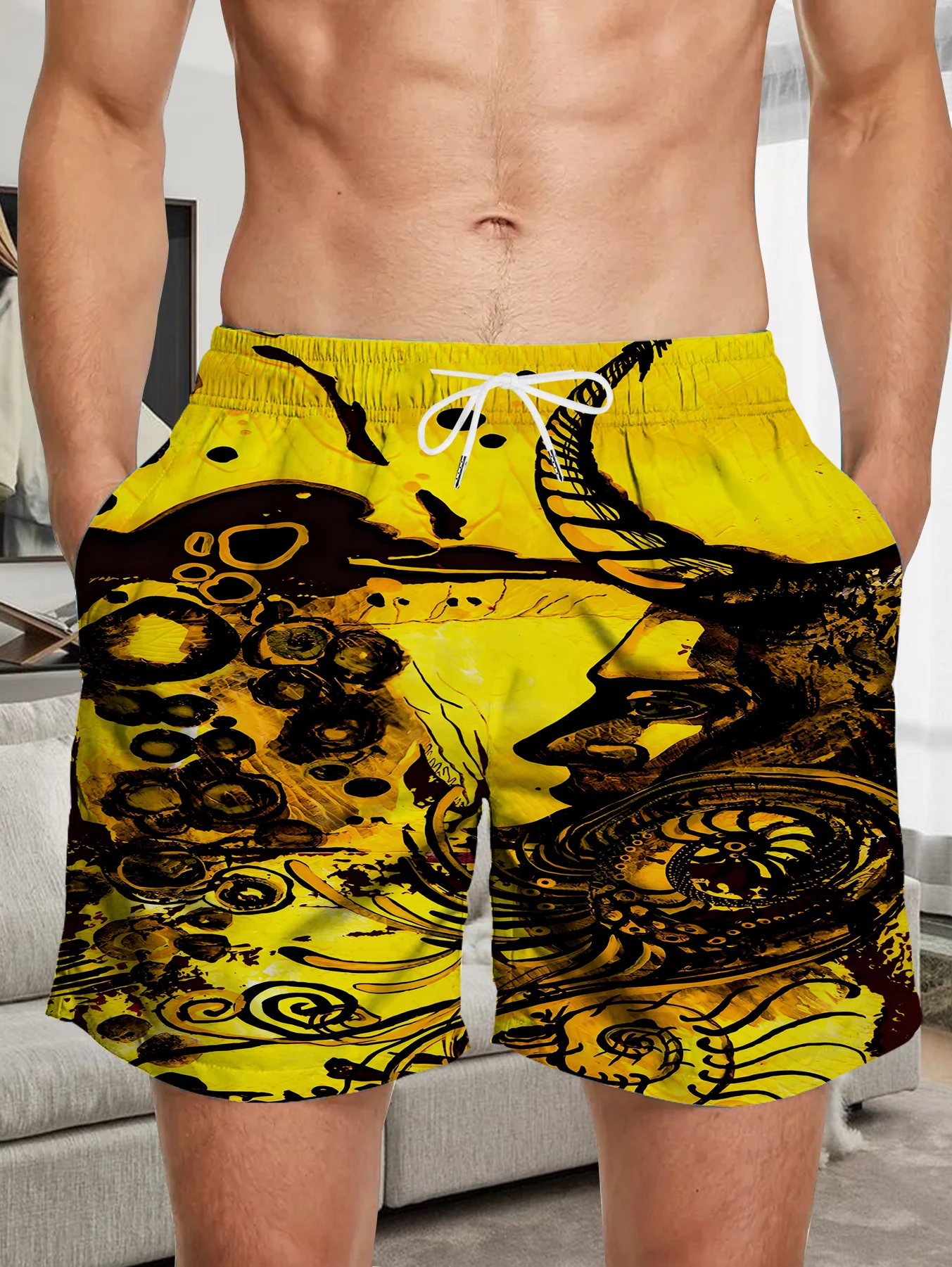 

Trendy All Over Digital Print Shorts Men Light Quick Dry Polyester Beach Bottoms