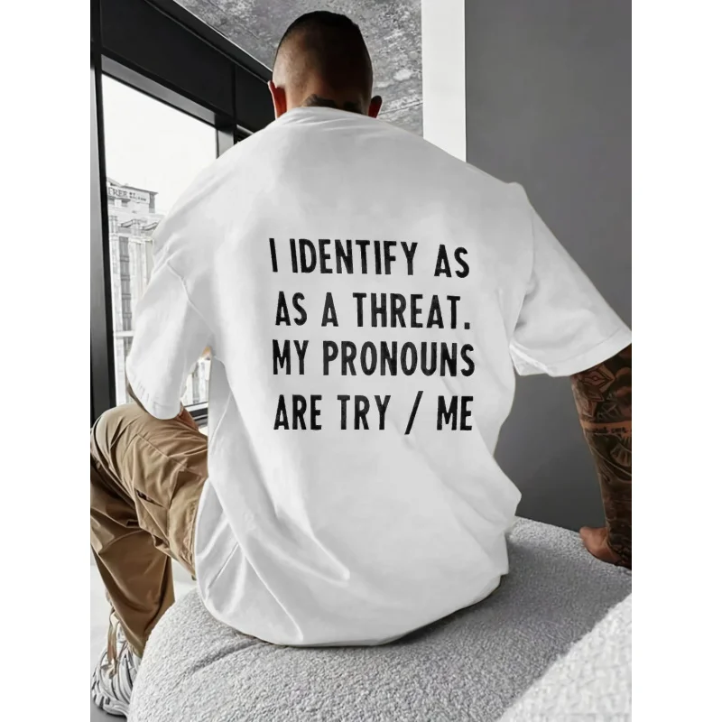 تي شيرت رجالي أسود I Identify كخهديد ضمائرتي محاولة/أنا نمط مطبوع قطن عالي الجودة 180 جرام #2