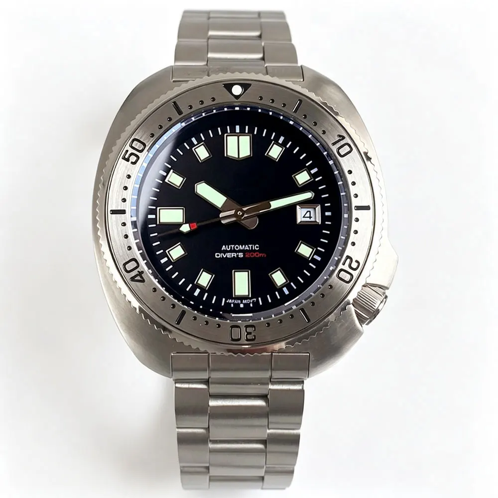 20ATM Tandorio 44mm Mechanical Diving Watch Men's Sapphire Glass Black Dial C3 Luminous Automatic Miyota 8215 PT5000 Movement