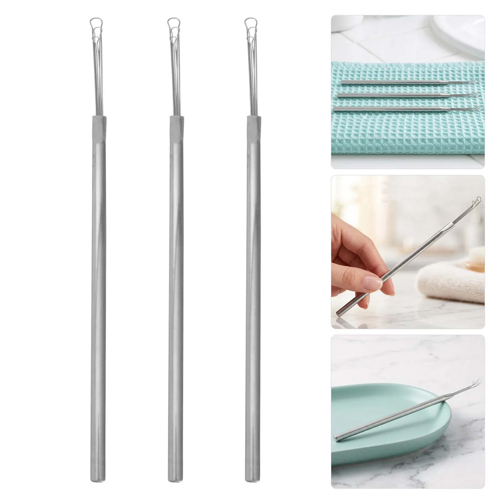 3Pcs Ear Cleaning Tool Stainless Steel Triple Loop Ear Pick Reusable Metal Earwax Removal Spoon for Home Travel Care