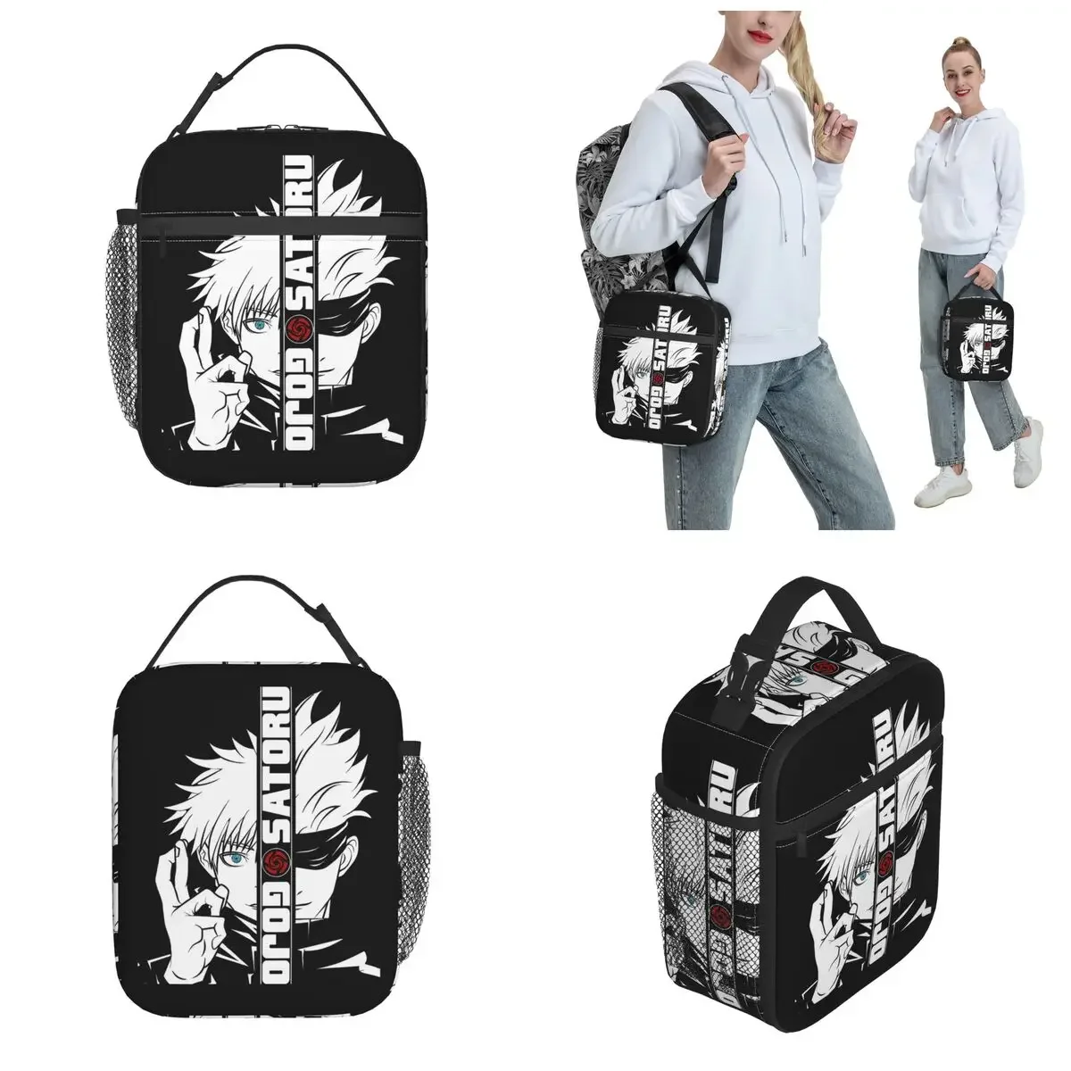 Kaisen Gojo Satoru Insulated Lunch Bags Thermal Lunch Container Anime Portable Lunch Box Tote Food Handbags School