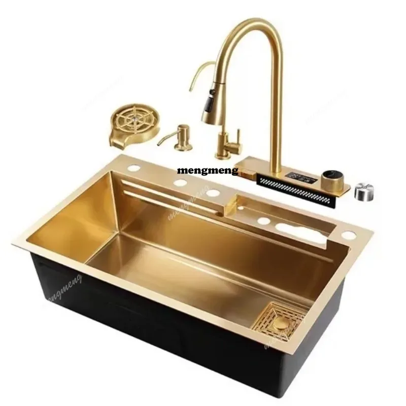 shark flying rain waterfall  multi-functional stainless steel vegetable sink household large single tank under the counter