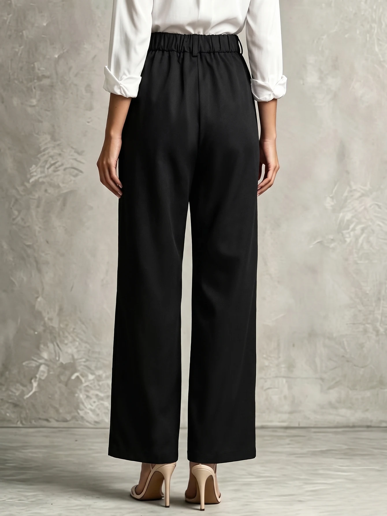 Women's High-Waisted Pleated Wide-Leg Suit Pants, Simple Solid Black Straight-Leg Trousers with Pockets, Business Casual Bottoms for the Workplace, Belt Not Included, Autumn and Spring Season