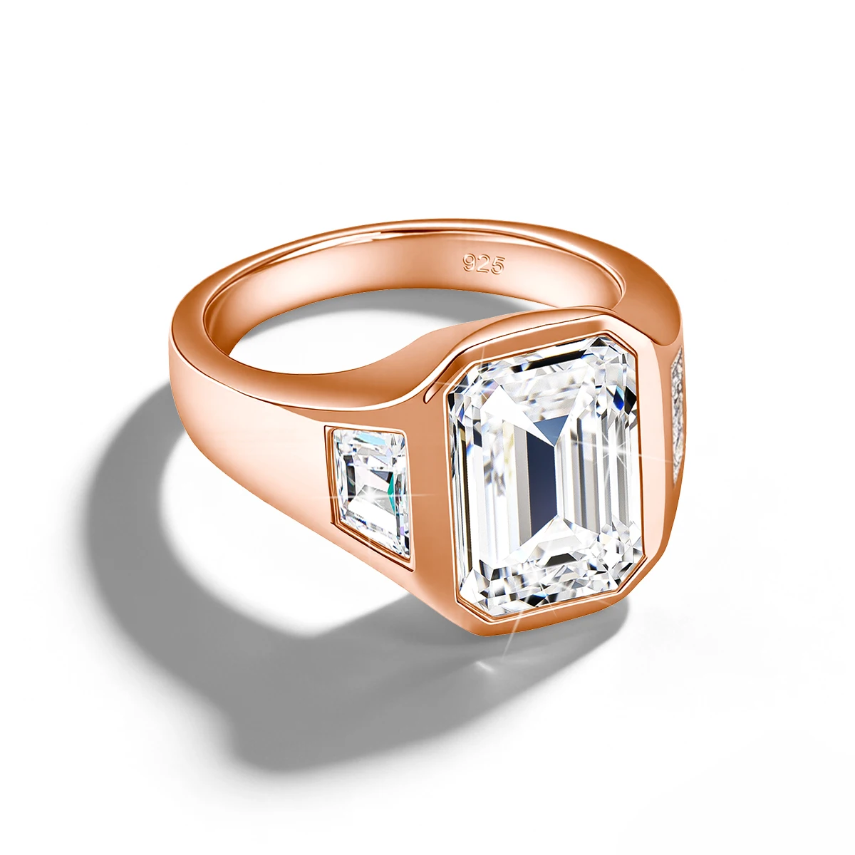 3CT Smaragdschliff Moissanit-Ringe für Männer und Frauen D VVS1 Drei-Stein-Verlobungsring mit seitlichem Trapez 925 Silber Hochzeitsschmuck – Detail 12