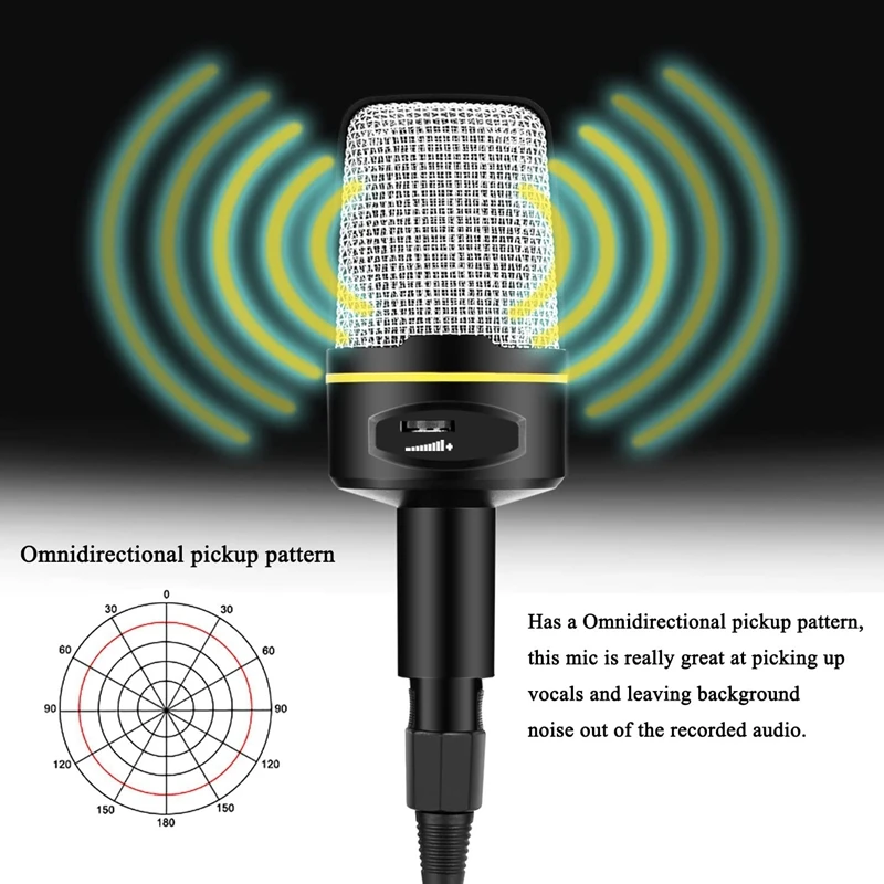 Конденсаторный микрофон, профессиональный микрофон для записи со штативом и подставкой, для трансляций, чата, видеоконференций, Youtube