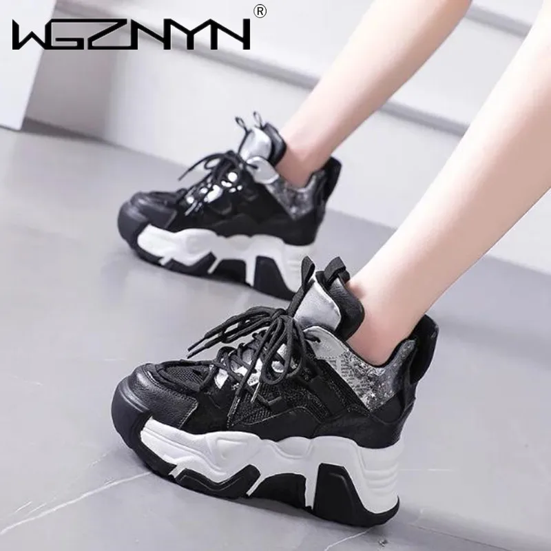 

High Platform Sneakers Women 2024 Thick Sole Sports Ladies Trainers Vulcanized Shoes Woman Chunky Sneakers Zapatillas Mujer 9CM