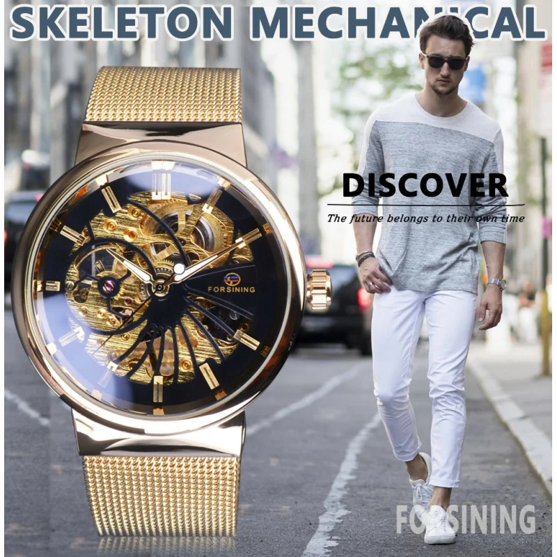 FORSINING-Montre mécanique manuelle étanche pour homme, nouveau produit, mode décontractée, simple tissé, ceinture en maille, livraison gratuite