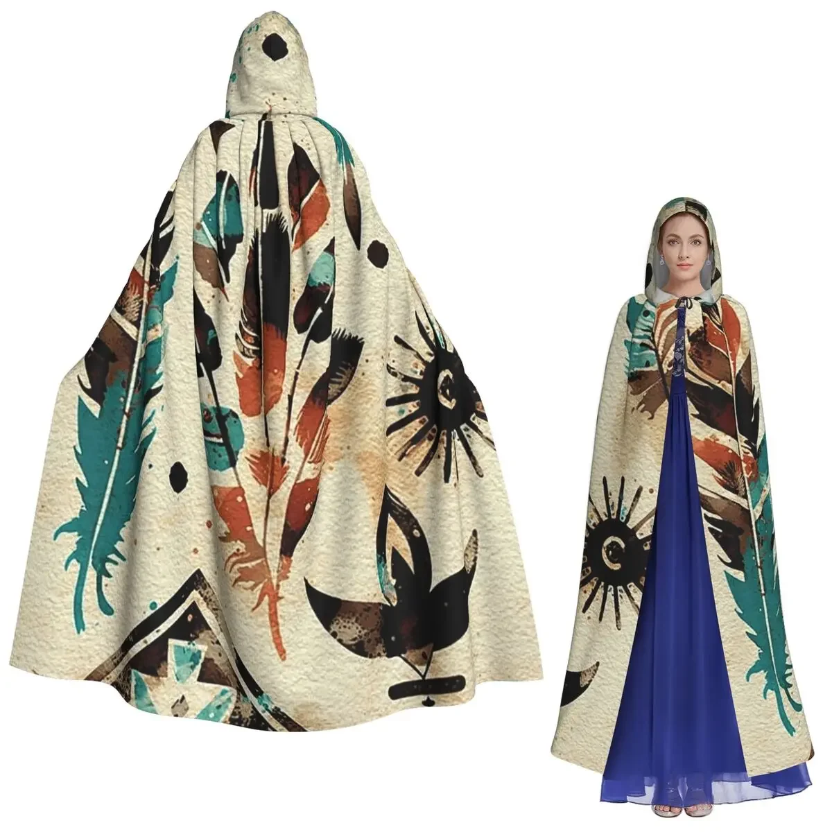 الأمريكية العرقية القبلية الفن المائية نمط طويل مقنعين عباءة الساحرة القرون الوسطى زي تأثيري كيب هالوين مصاص دماء الكبار #1