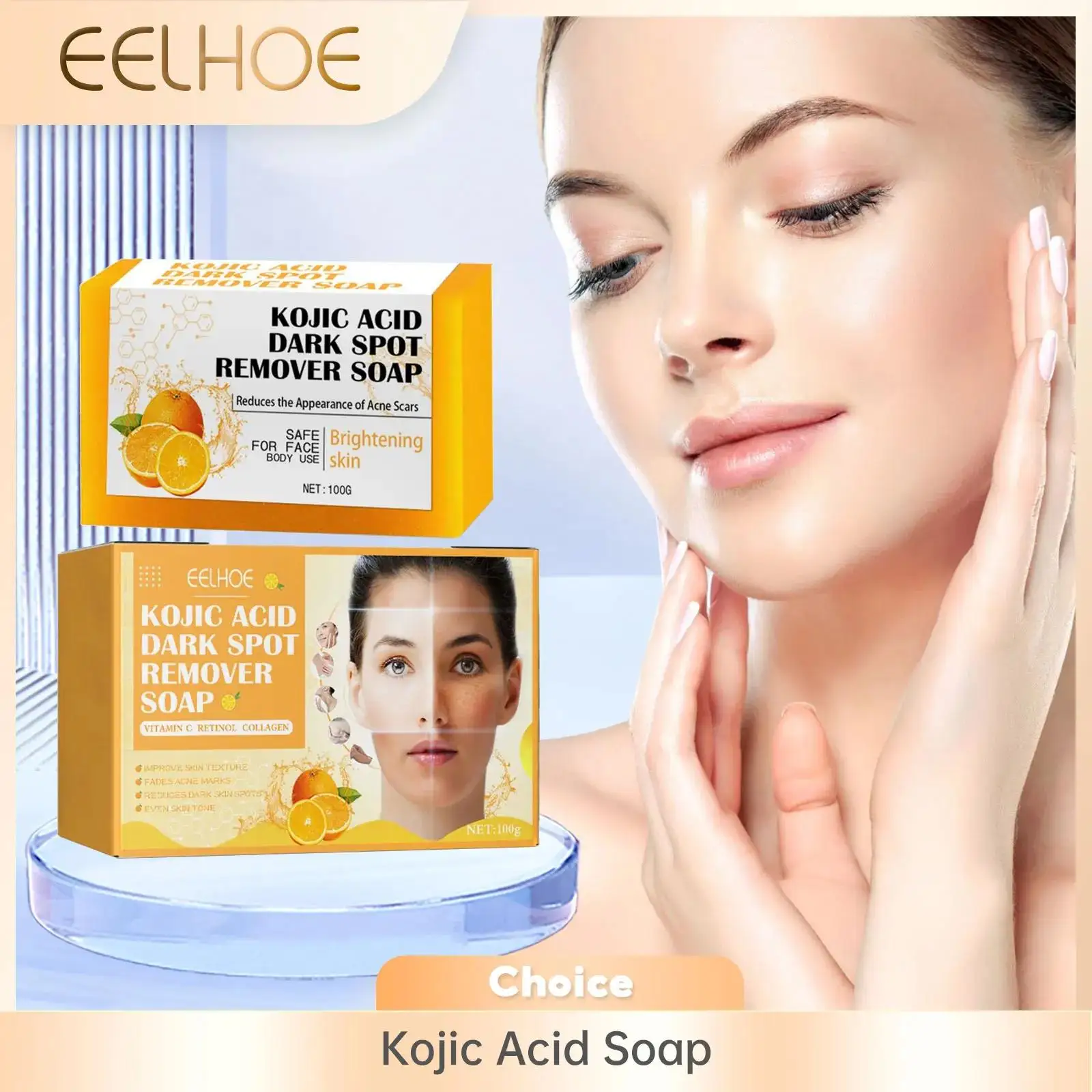 EELHOE Kojic Acid Soap Cleaning Even Skin Brightener Oil Control Nourishing Hydration Skin Care Natural Turmeric Soap 100g