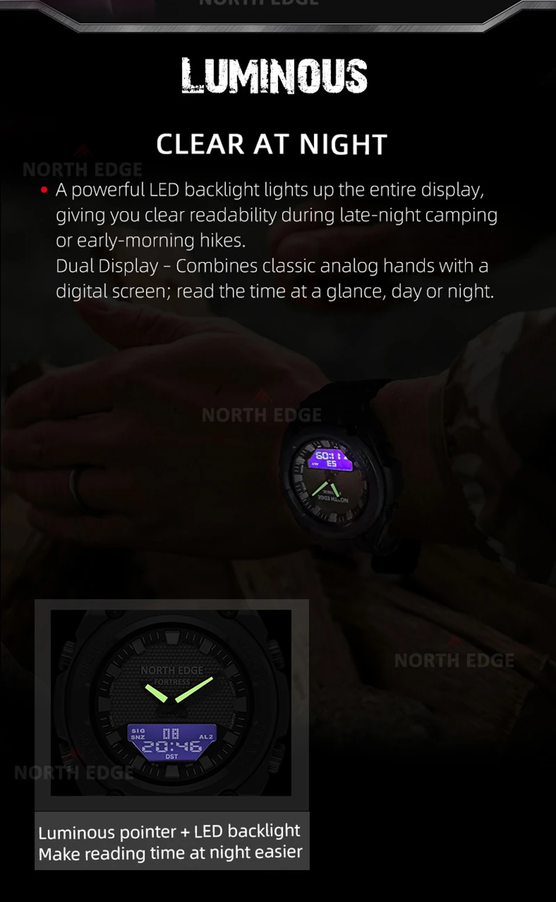 NORTH EDGE FORTRESS 2026 Herren Digitaluhr Outdoor-Sport Wasserdicht 50M Uhren Weltzeit Countdown Elektronische LED-Armbanduhr – Detail 8