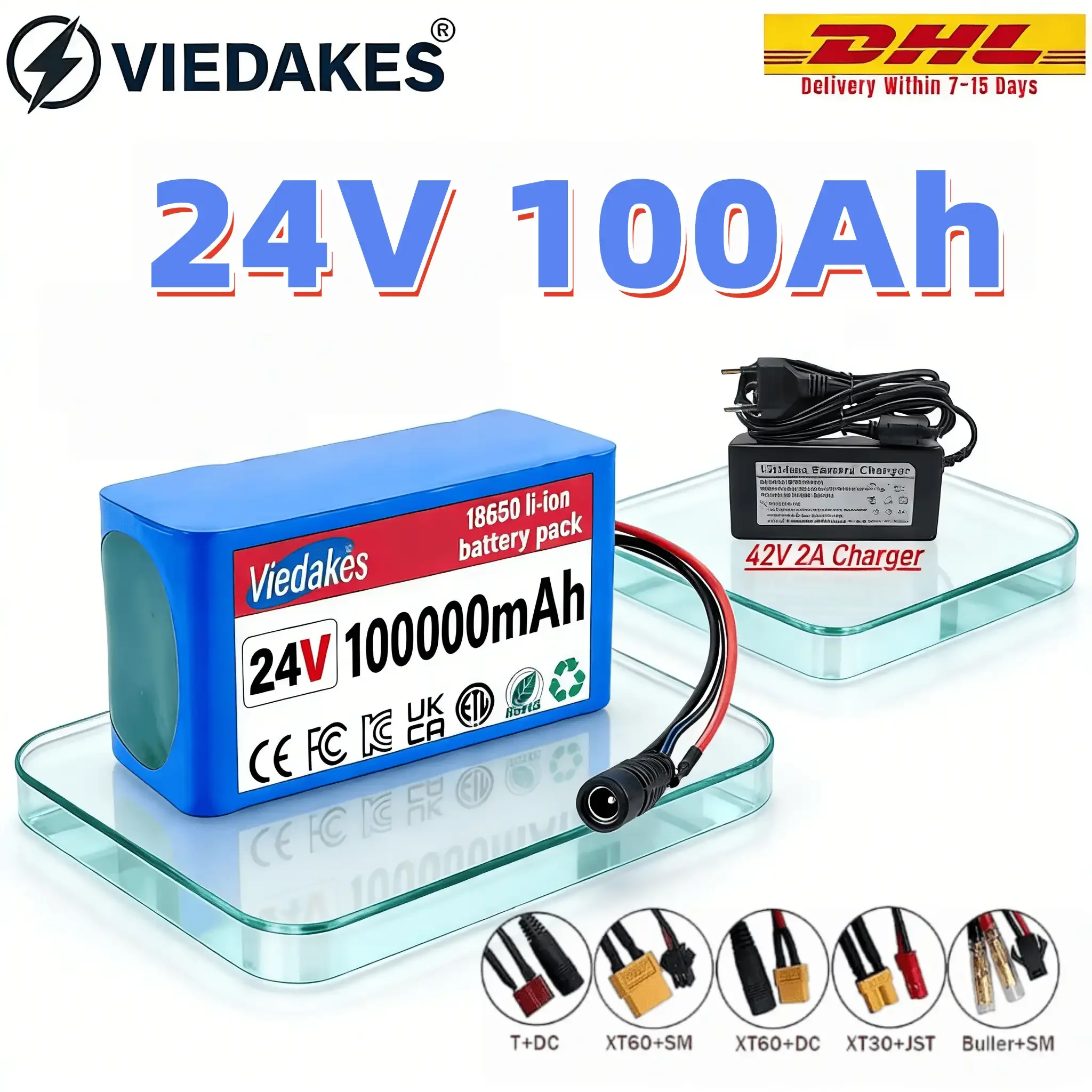 

VIEDAKES 24V 7S3P 100Ah 18650 Аккумуляторная With Charger For Solar Generator Stable Power 24V Battery