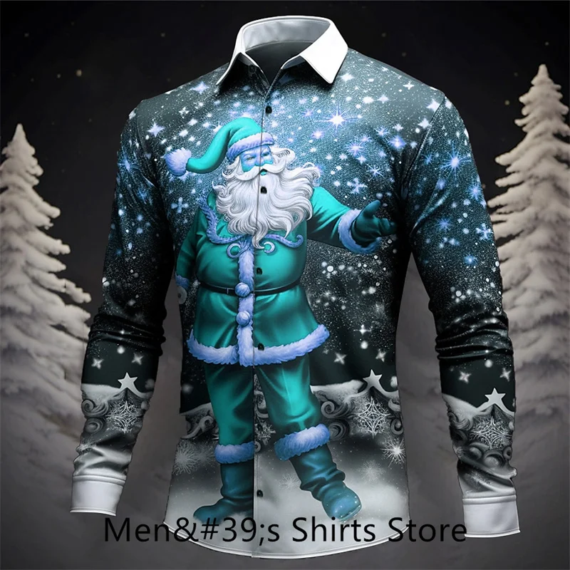 

Merry Christmas Men's Shirt 3D Printed Santa Claus Pattern Hawaiian Party Lapel Shirt Evening Men's Clothing