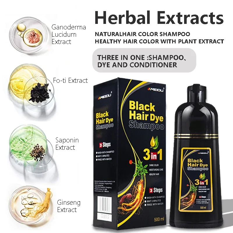 500ml Meidu Original 3-in-1 Hair Color Shampoo Natural Plant Extract for White To Black Hair for Men and Women hair dye shampoo