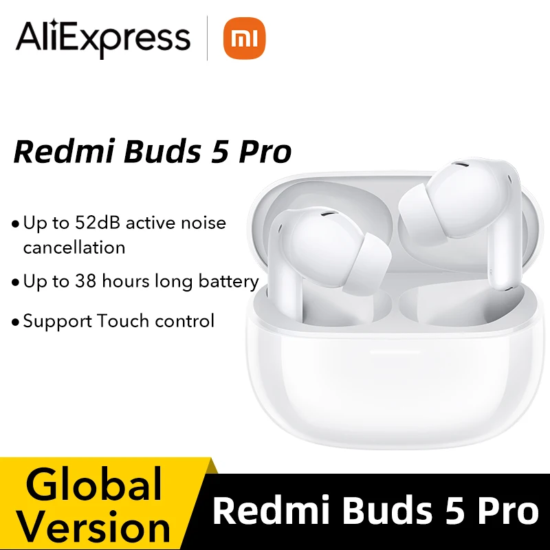 Global Version Xiaomi Buds 5 Pro Bluetooth TWS Earphone 38H Battery Life IP54 Dust Water Resistant Earbuds 52dB Noise Cancelling