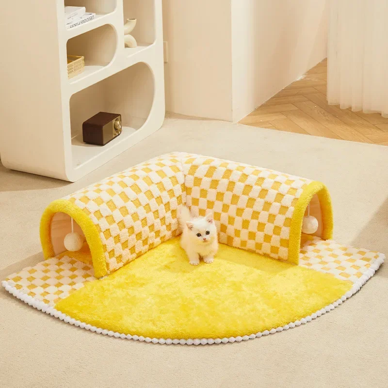 Nido de túnel para gatos, cama lavable extraíble, cálida, casa cerrada, esterilla de otoño e invierno, accesorios de suministros para mascotas