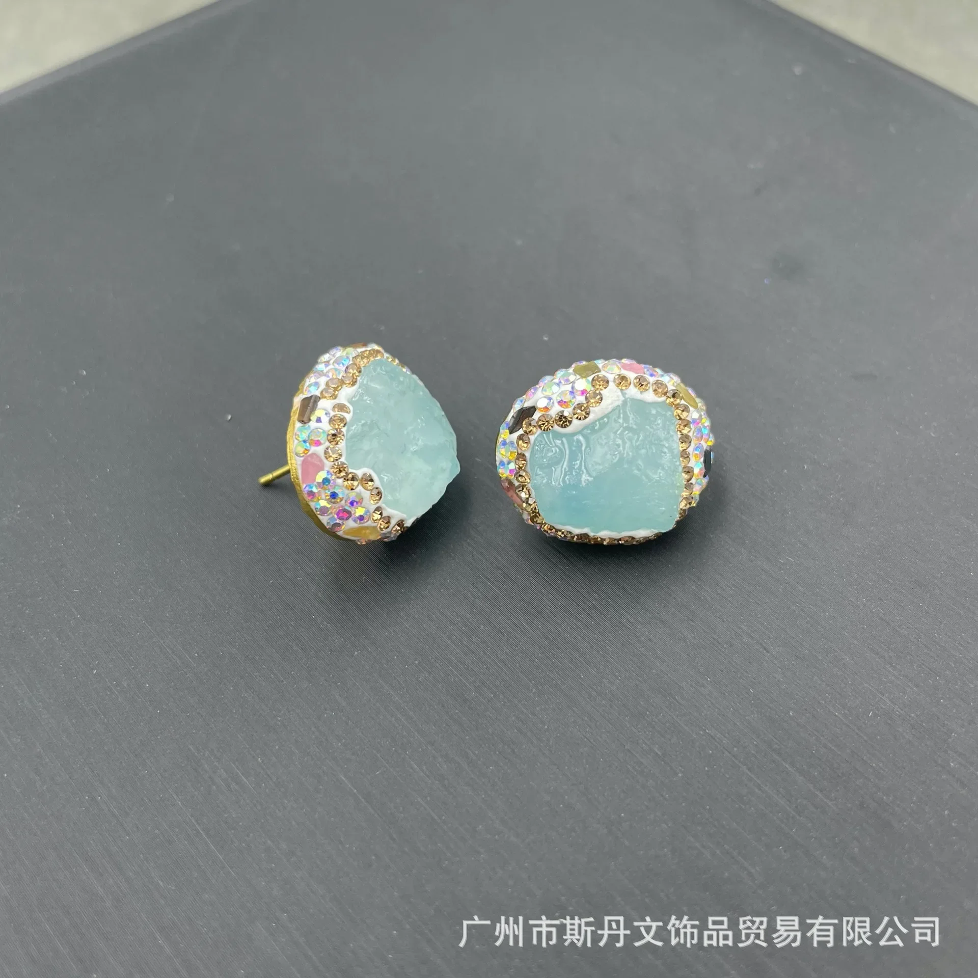 Natural aquamarine rough stone tourmaline inlay set, personalized niche light luxury models, live broadcast supply manufacturers