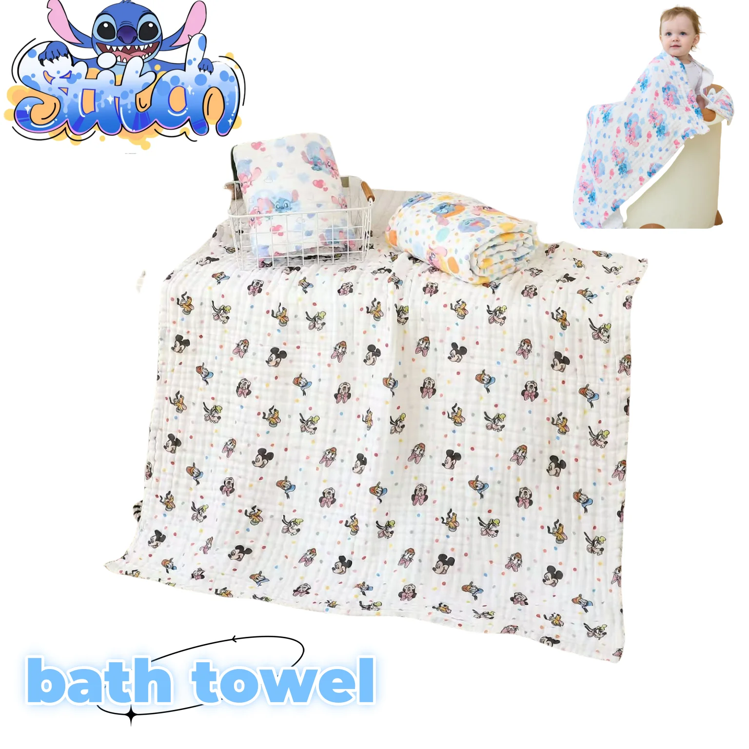 Лило и Стич Стич Ange аниме периферийные устройства l мультяшное милое банное полотенце для новорожденных, одеяло для ванны, мягкая впитывающая большая упаковка