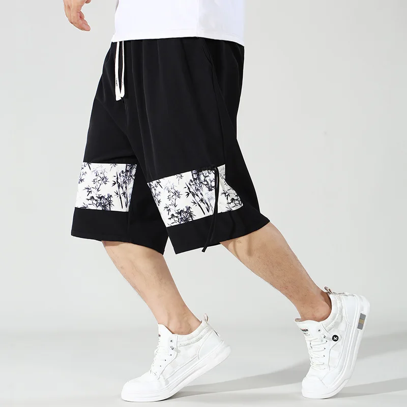 Trendy Fat Men's Casual Elastic Quick Drying Shorts Summer Plus Size Fashion Loose Leaf Breathable Beach Capris 170kg 12xl