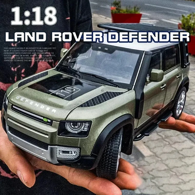 

Большой 1:18 Land Rover Defender SUV, внедорожная модель автомобиля из сплава, литая под давлением игрушечная коллекция автомобилей, имитация звука, свет, подарки на день детей