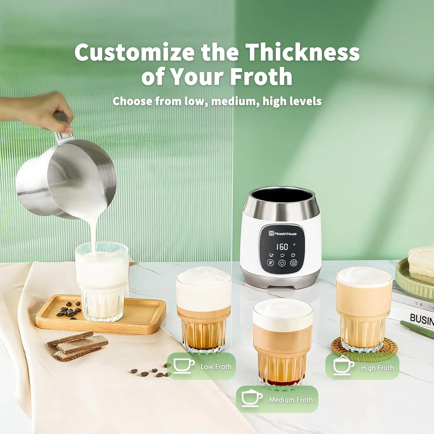 Milk Frother, 21OZ Variable Temp and Froth Thickness Frother and Steamer, Smart Touch Control  Warmer