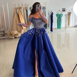 Thinyfull 2024 A-Line Prom Evening Dresses Strapless Beadings Side Slit Party Dress Formal Night Cocktail Prom Gowns Custom Size