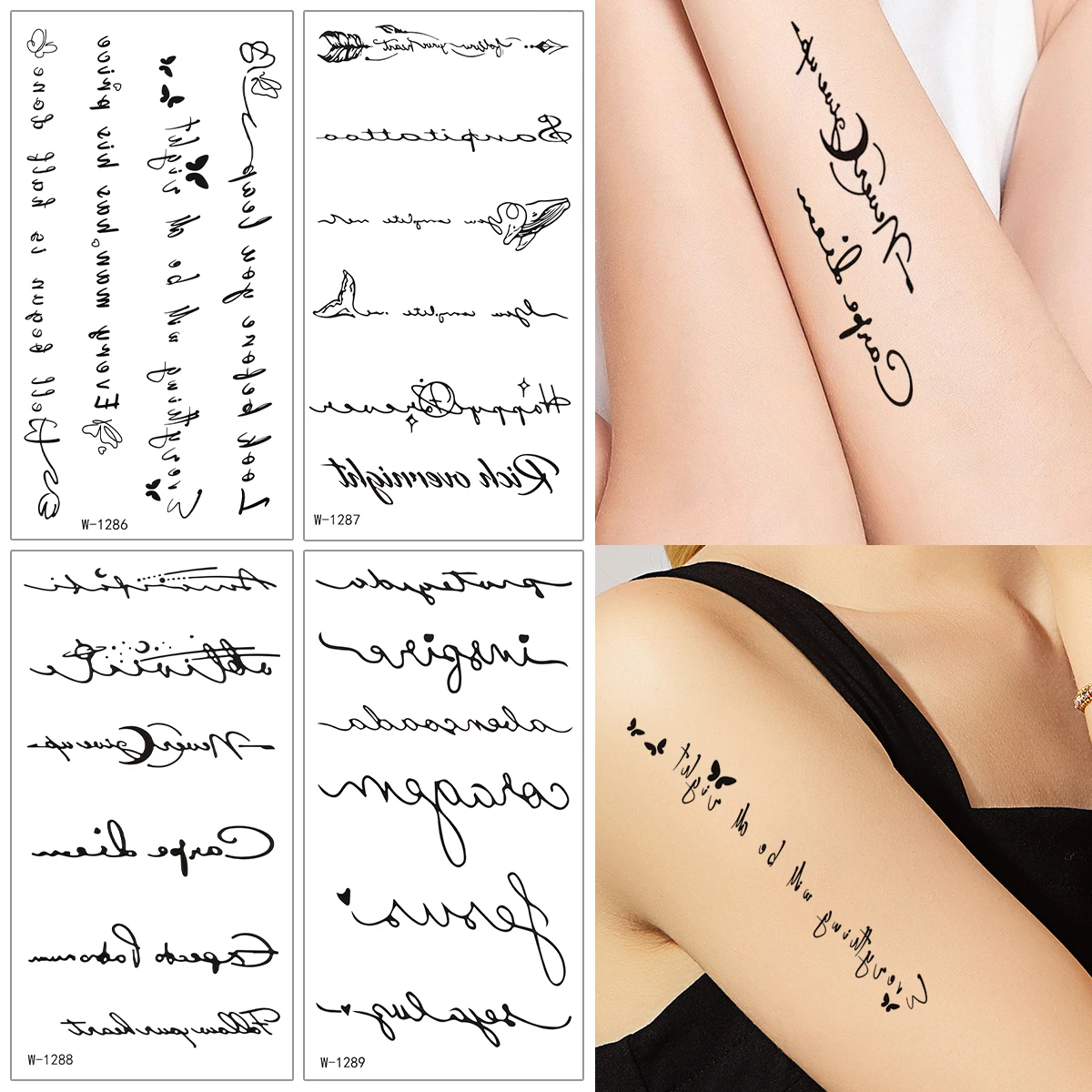 ملصق وشم مؤقت صغير أسود حرف فراشة قلب مقاوم للماء ملصق وشم للنساء ملصقات وشم مزيفة على شكل فن الجسم #1
