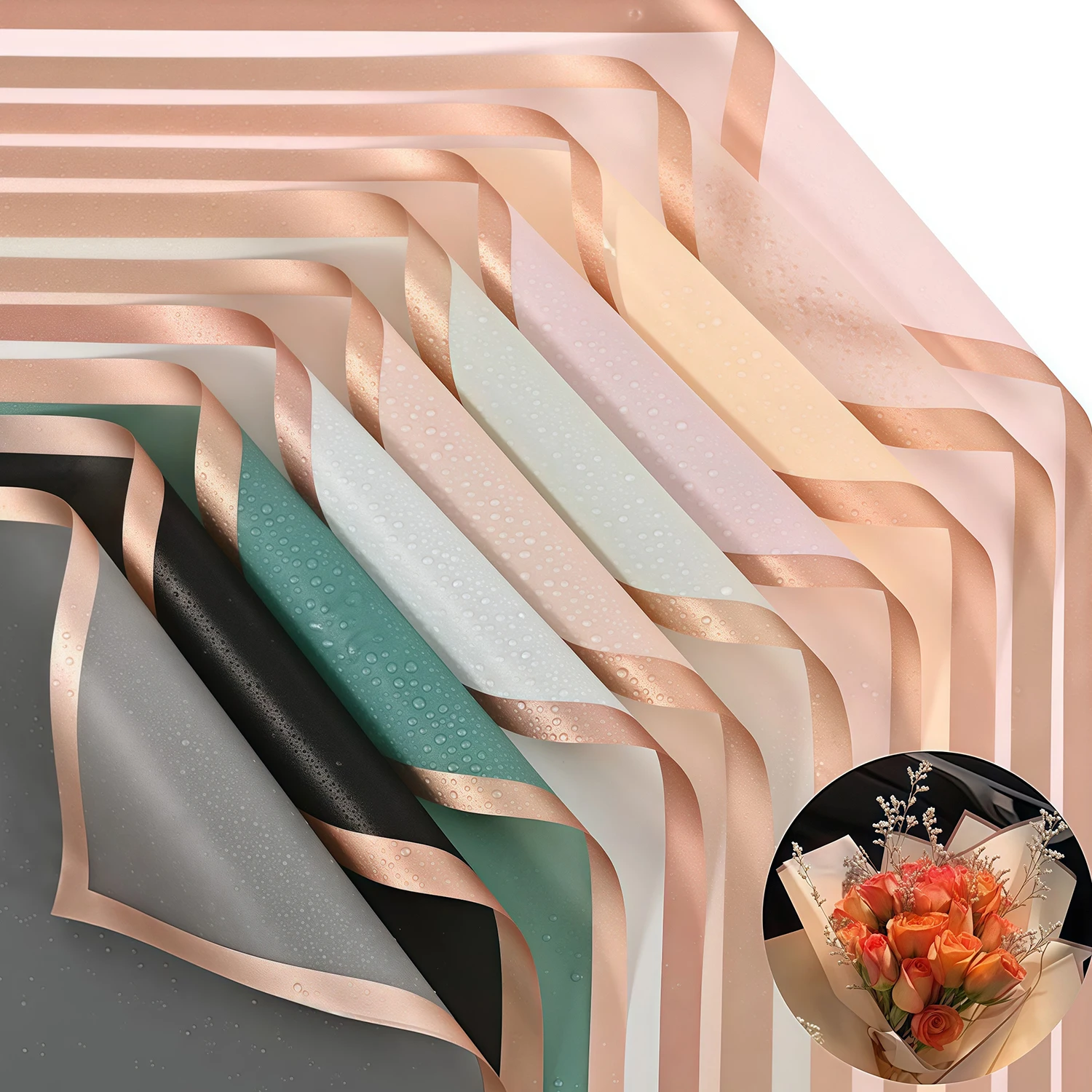 

20 Sheets Flower Wrapping Golden Edge Paper Waterproof Flower Wrapping Paper Florist Supplies Gift Packaging Material