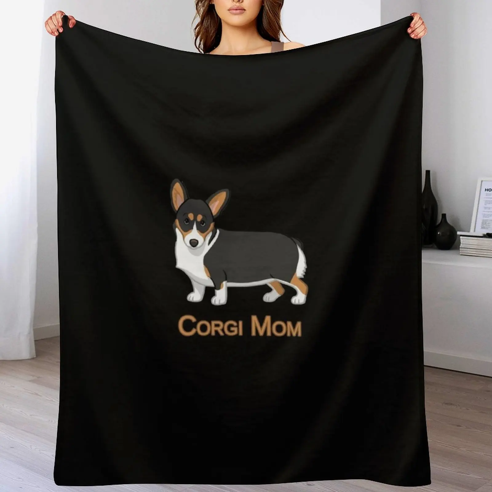 Cute Black Tricolor Pembroke Corgi Mom Dog Lover Throw Blanket Large Decorative Beds Blankets