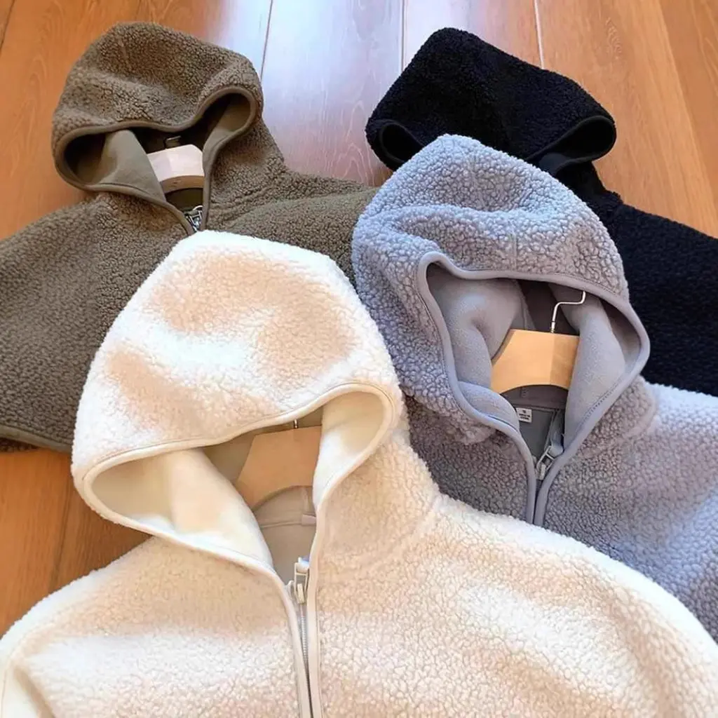 

Women's Hooded Jacket Warm Faux Lambskin Fleece Cardigan Soft Waxy Feel Autumn Winter New Simple Style