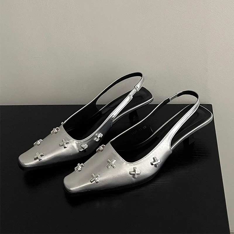 

Элегантные женские босоножки на каблуке, модная женская обувь, осенние дизайнерские шлепанцы с открытой пяткой, 2024, новые вечерние туфли-лодочки, роскошные Mujer Zapatillas