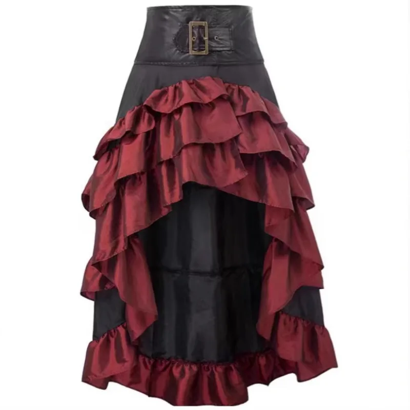 

European American Gothic Pirate Skirt Women Long Midi Skirt with Ruffles