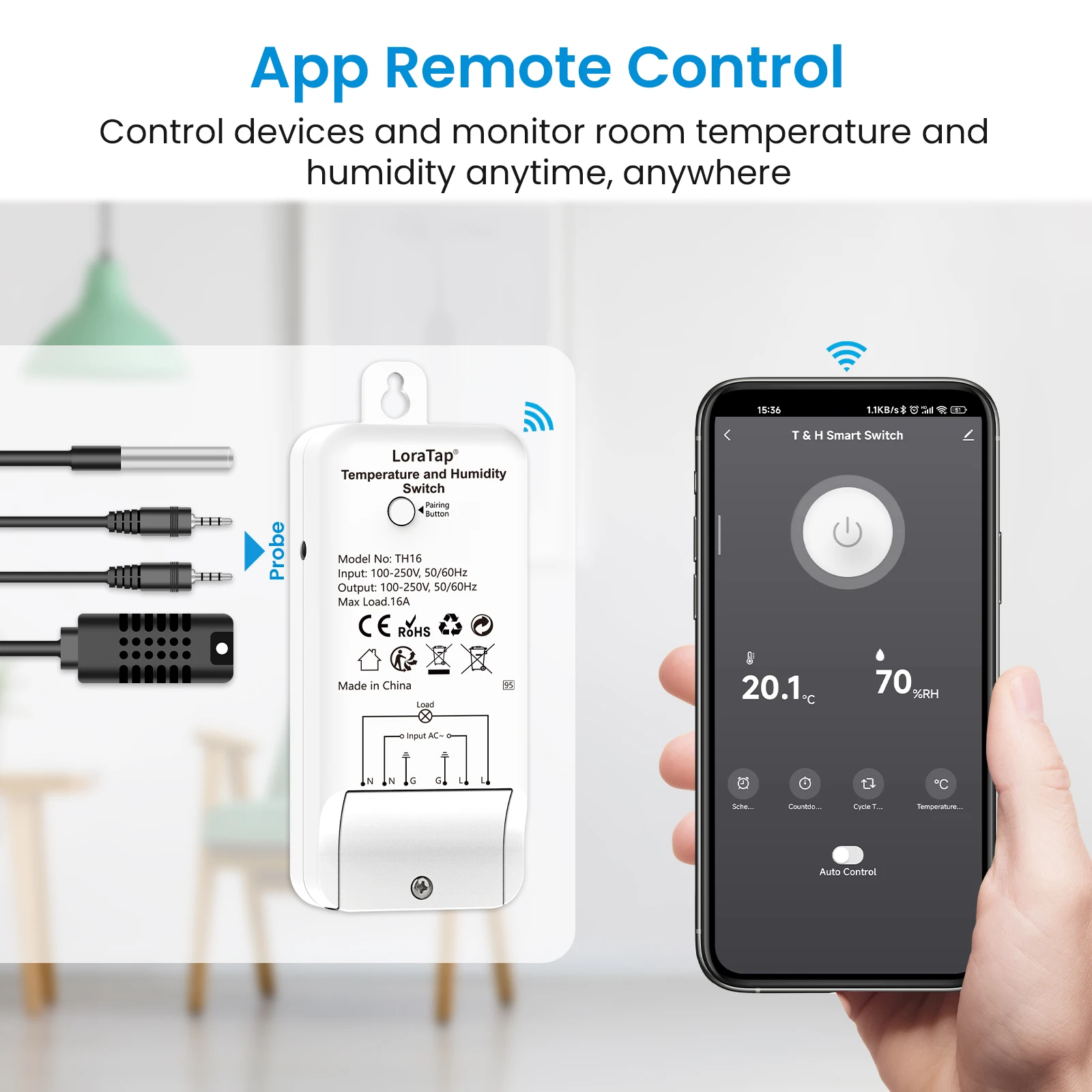 LoraTap Tuya Smart Temperature And Humidity Switch Module On/Off Devices Wifi Wireless Voice Control by Alexa Google Home