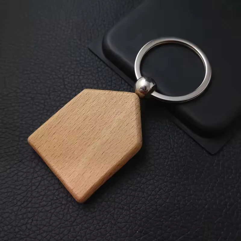 50Pcs Unfinished Beech Wood House Key Tags Blank Keychains for DIY Gift Making