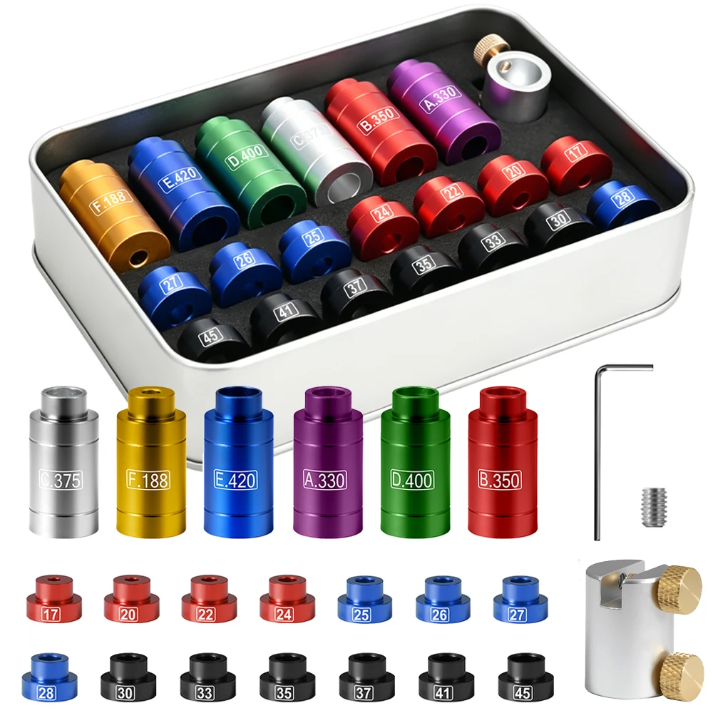 Bullet and Headspace Gauge Comparator Kit Ammo Reloading Tool with 14 Inserts & 6 Bushings for .17 to .45 Caliber Bullet Measure