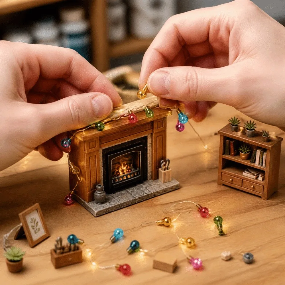 1m / 3.28ft Dollhouse String Lights Simulation DIY Dollhouse Scene Ornament Colorful 20 Lights
