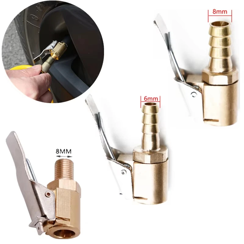 Car Tire Air Chuck Inflator Pump Valve Connector Clip-on Adapter Car Brass 8mm Tyre Wheel Valve For Inflatable Pump Dropship