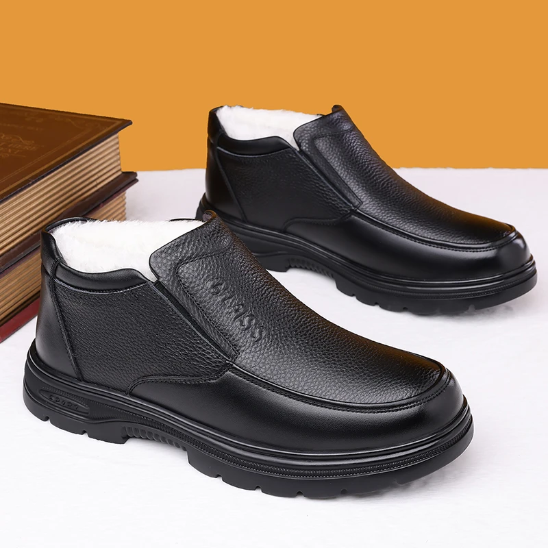 

Мужская зимняя хлопковая обувь, новые стильные утепленные зимние ботинки на флисовой подкладке, повседневная обувь из хлопковой кожи, обувь из натуральной кожи