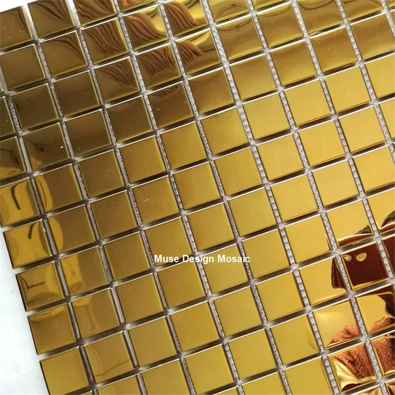 

11pc/lot, Modern Golden Metal Mosaic Tiles, Shop Restaurant Kitchen Bathroom Wall Tile decorate