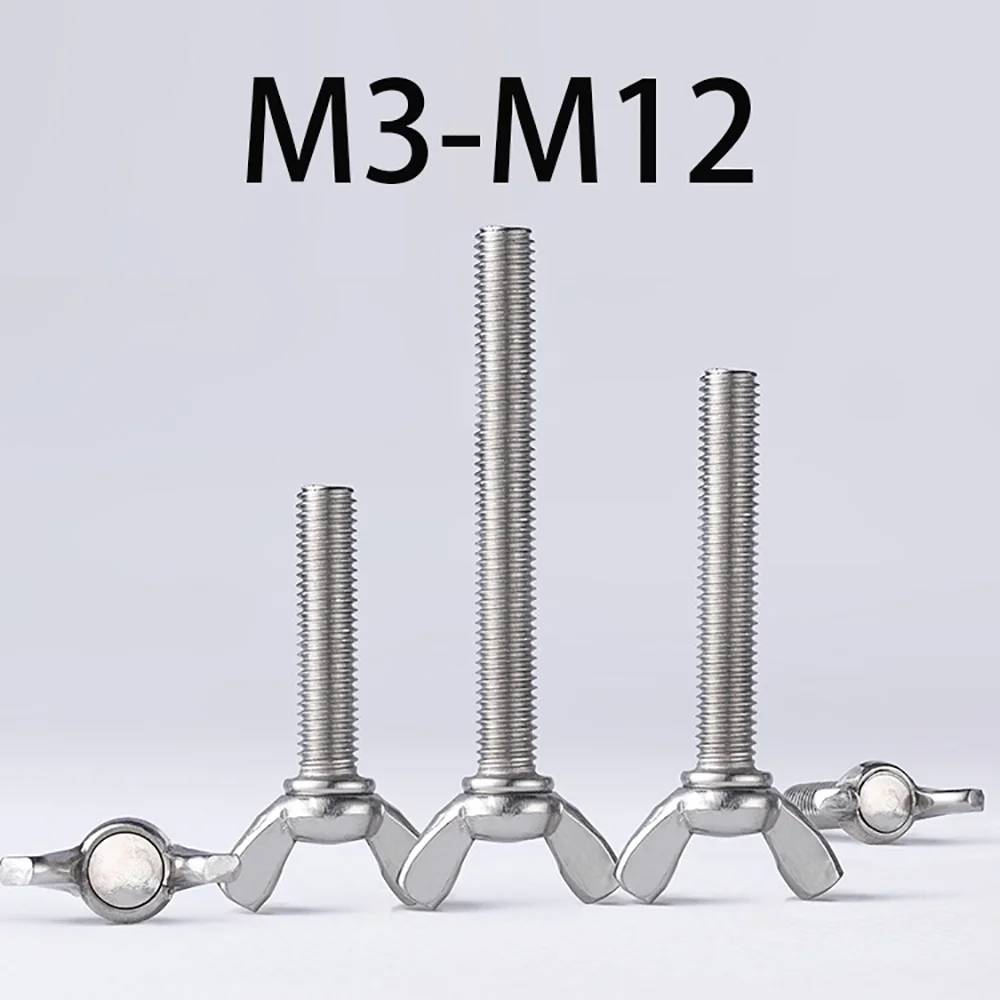 A2 Stainless Steel Butterfly Bolt Screw M3 M4 M5 M6 M8 M10 M12 Thumb Wing Screws Hand Tighten Bolts Length 6mm-60mm